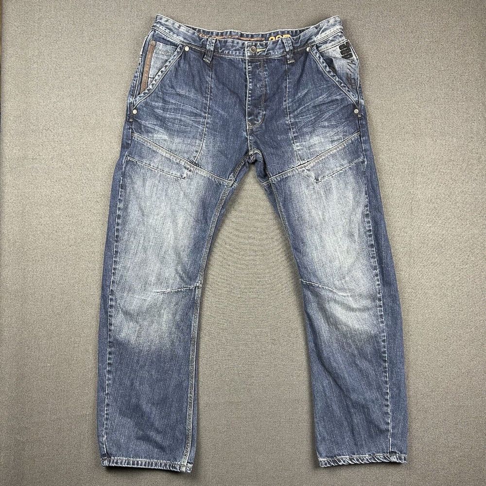 Next Denim Jeans Men's 38R Straight Leg Blue 5-Pocket Whisker Faded‎ Work Wear